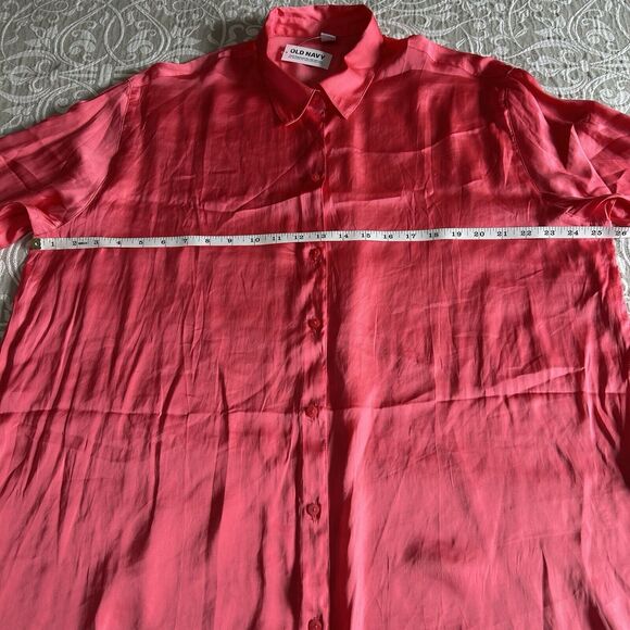 Old Navy Blouse Women XL Tall Pink Daylily Silky ButtonUp Tunic Office Comfy NWT - Picture 5 of 12